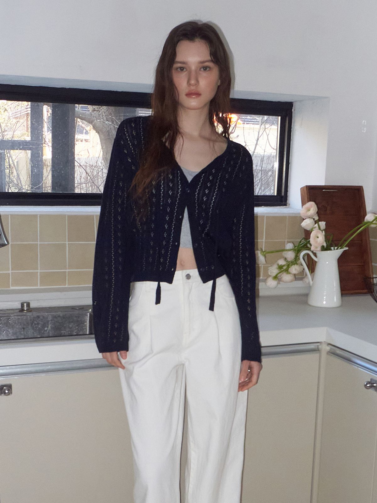 에트몽(ETMON) Crochet Strap Cardigan, Navy