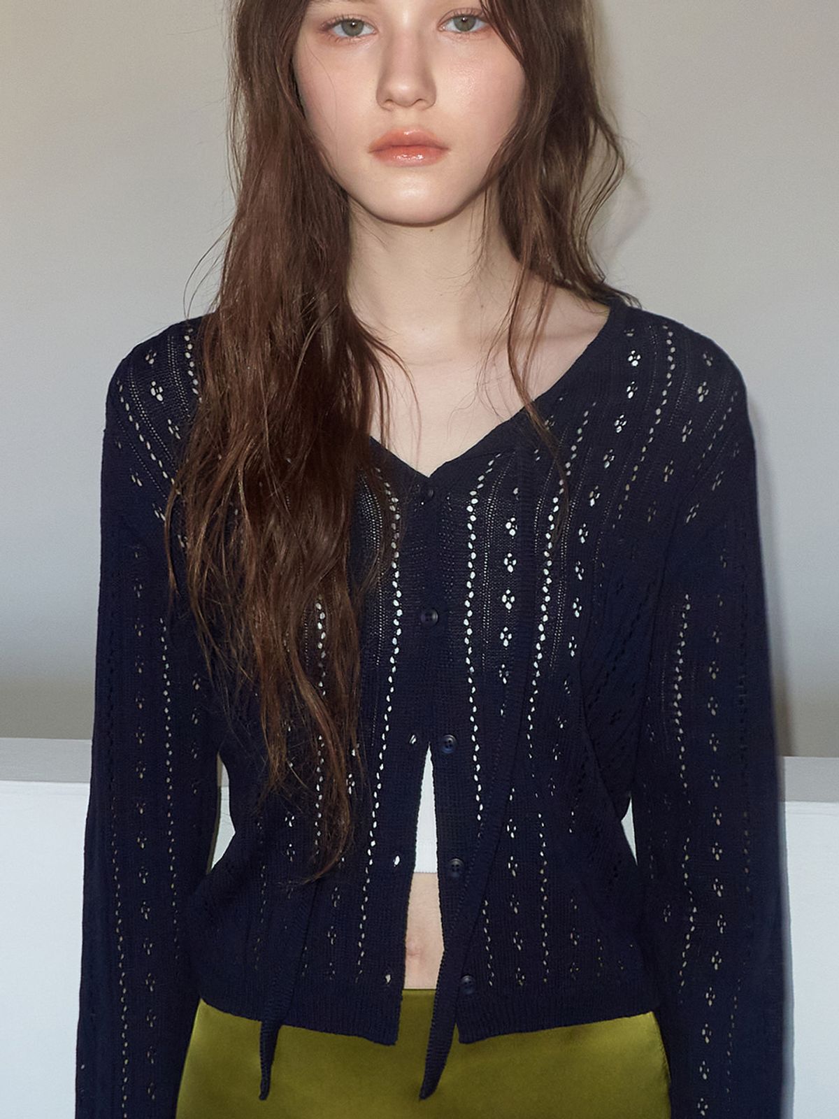 에트몽(ETMON) Crochet Strap Cardigan, Navy