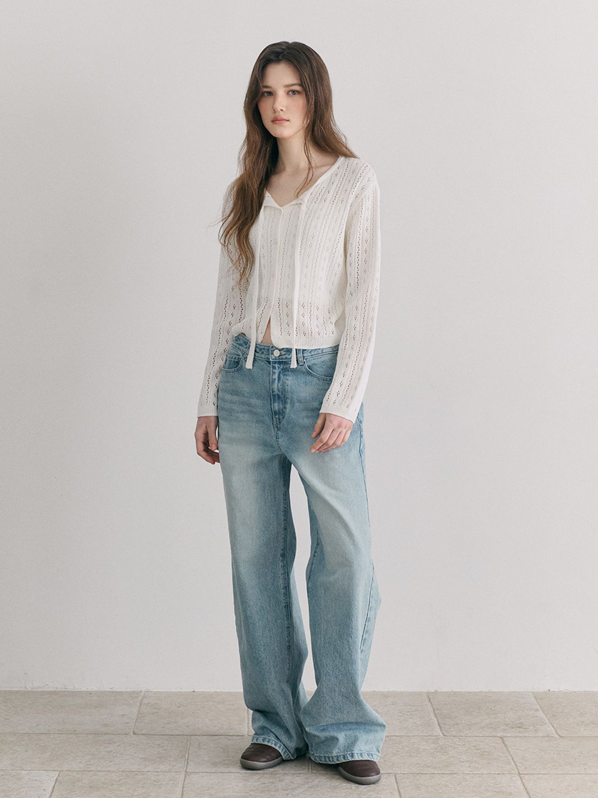에트몽(ETMON) Crochet Strap Cardigan, Ivory