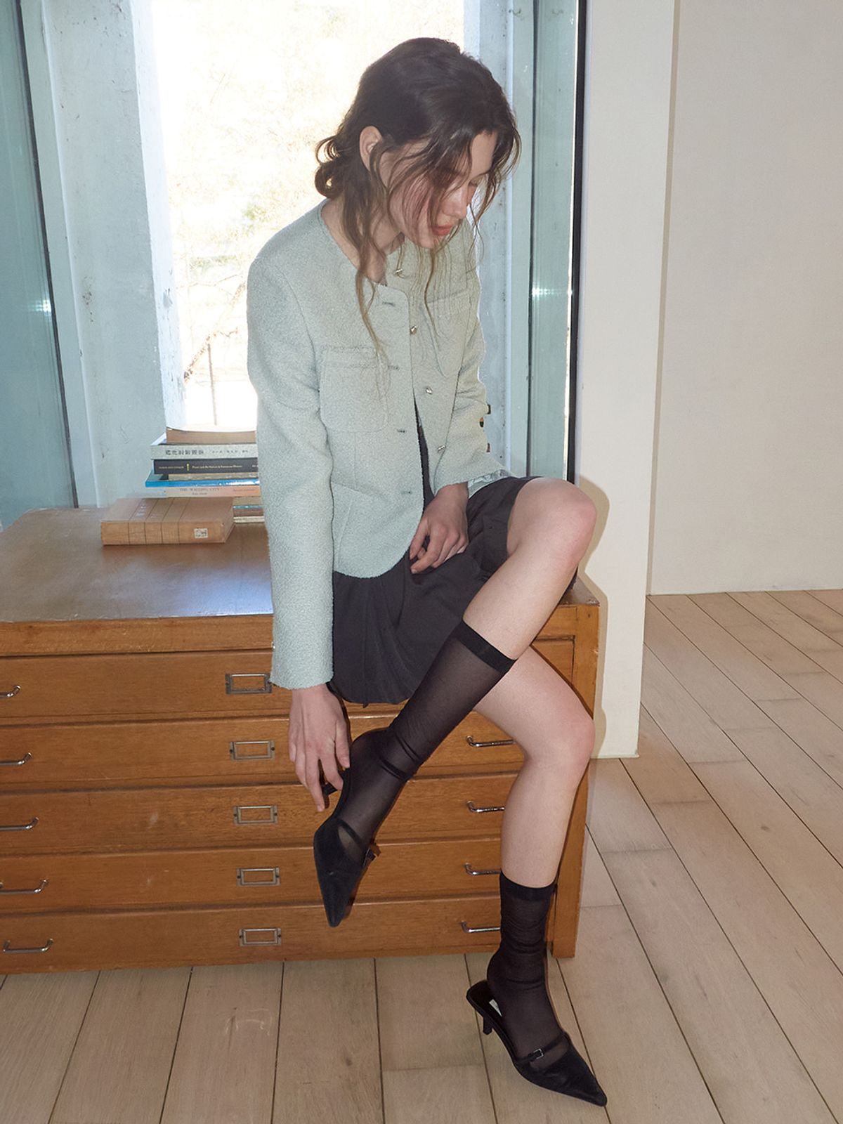 에트몽(ETMON) Welt Fringe Tweed Jacket, Mint