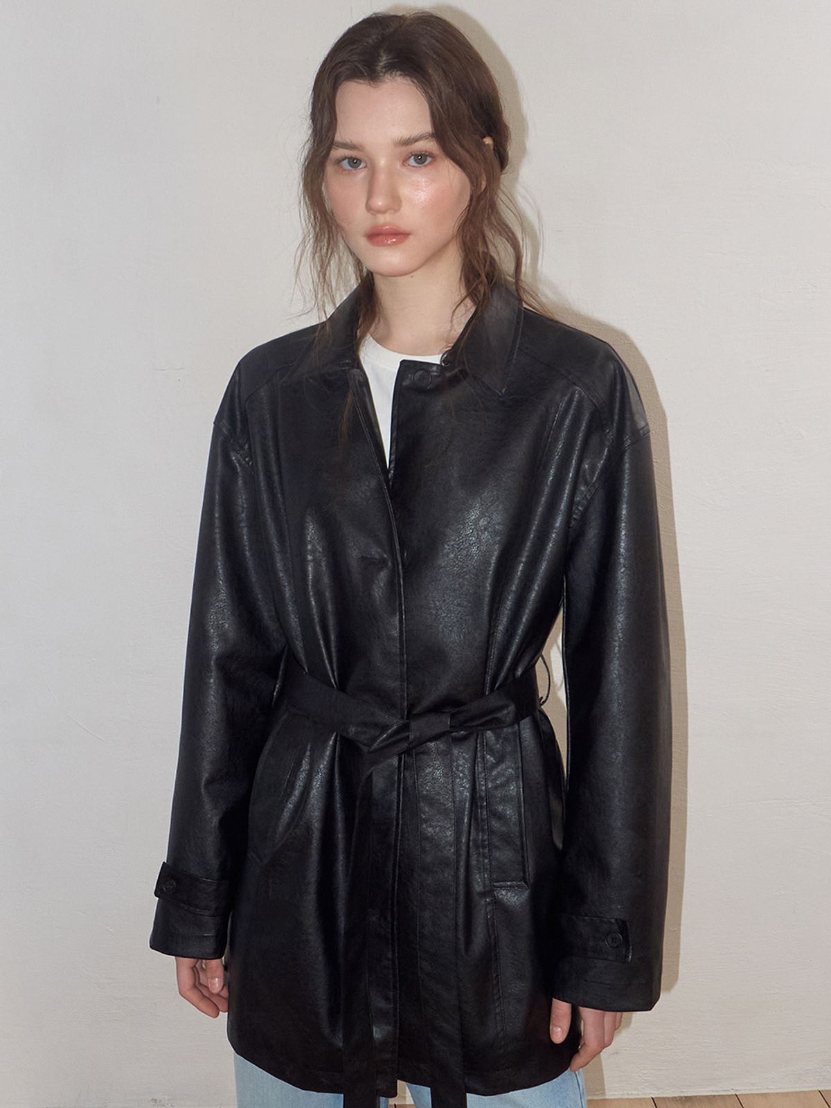 에트몽(ETMON) Faux Leather Half Jacket, Black