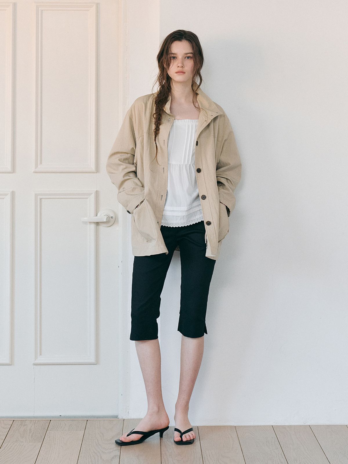 에트몽(ETMON) Drawstring Half Jacket, Beige
