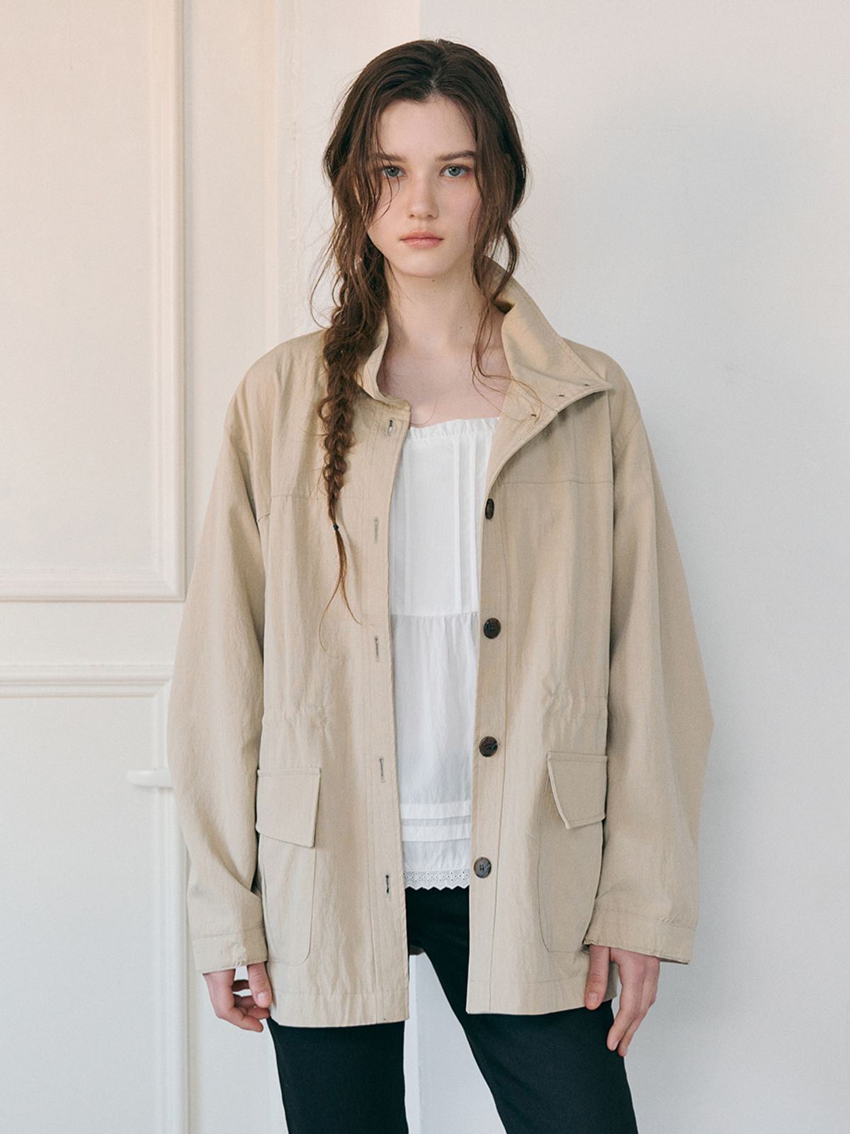 에트몽(ETMON) Drawstring Half Jacket, Beige
