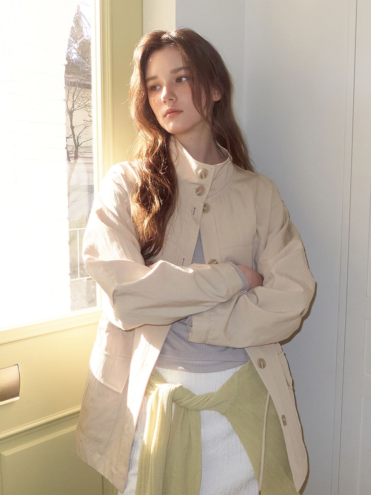 에트몽(ETMON) Drawstring Half Jacket, Light Beige