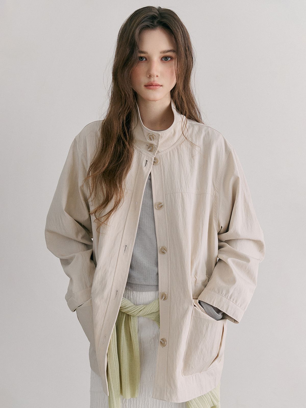 에트몽(ETMON) Drawstring Half Jacket, Light Beige