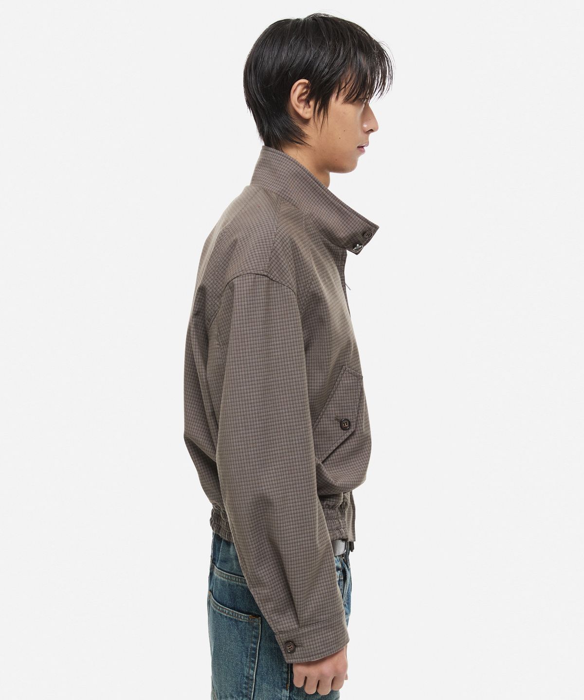 디앤에스알(DNSR) 크롭 체크 해링턴 자켓 브라운