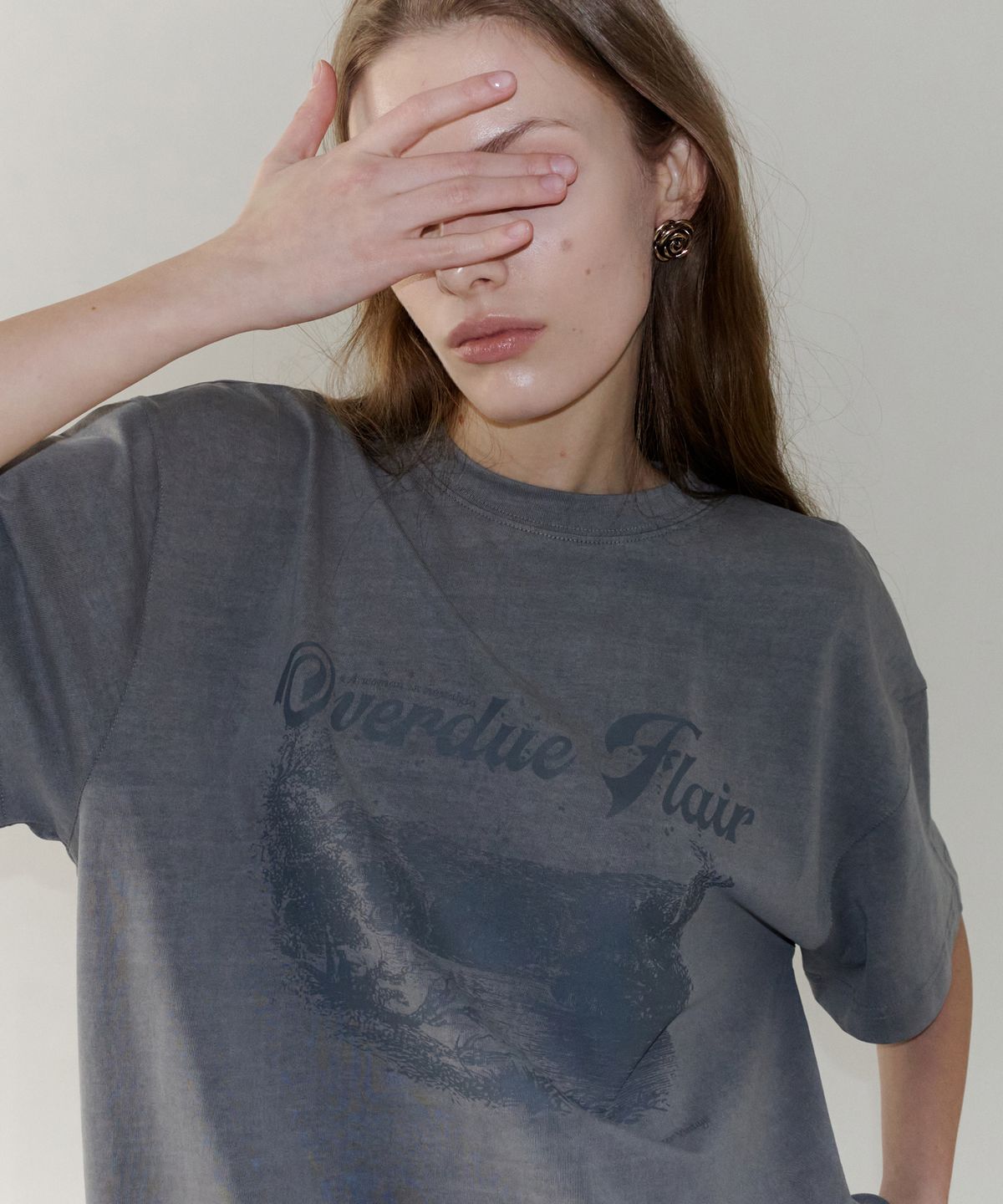오버듀플레어(OVERDUEFLAIR) NEW VINTAGE PRINTING T-SHIRT_CHARCOAL