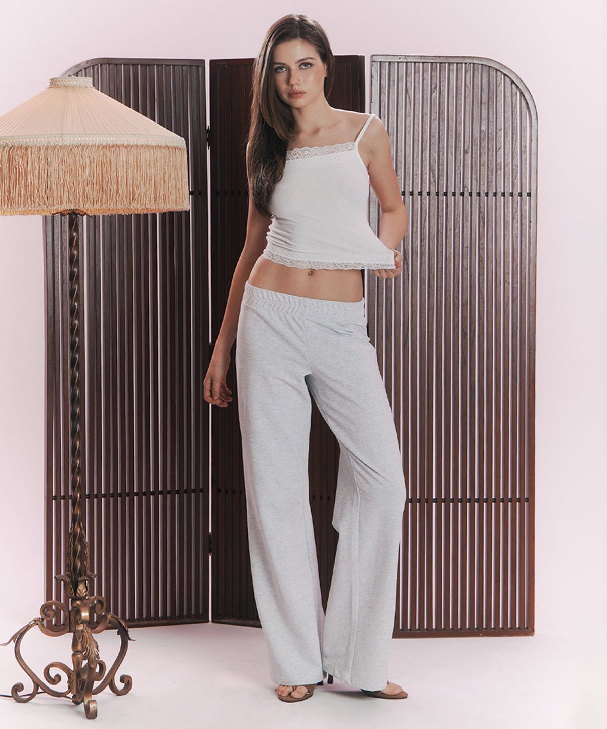 플리즈노팔로우(PLEASENOFOLLOW) Dorothy Logo Patch  Pants (White Melange)
