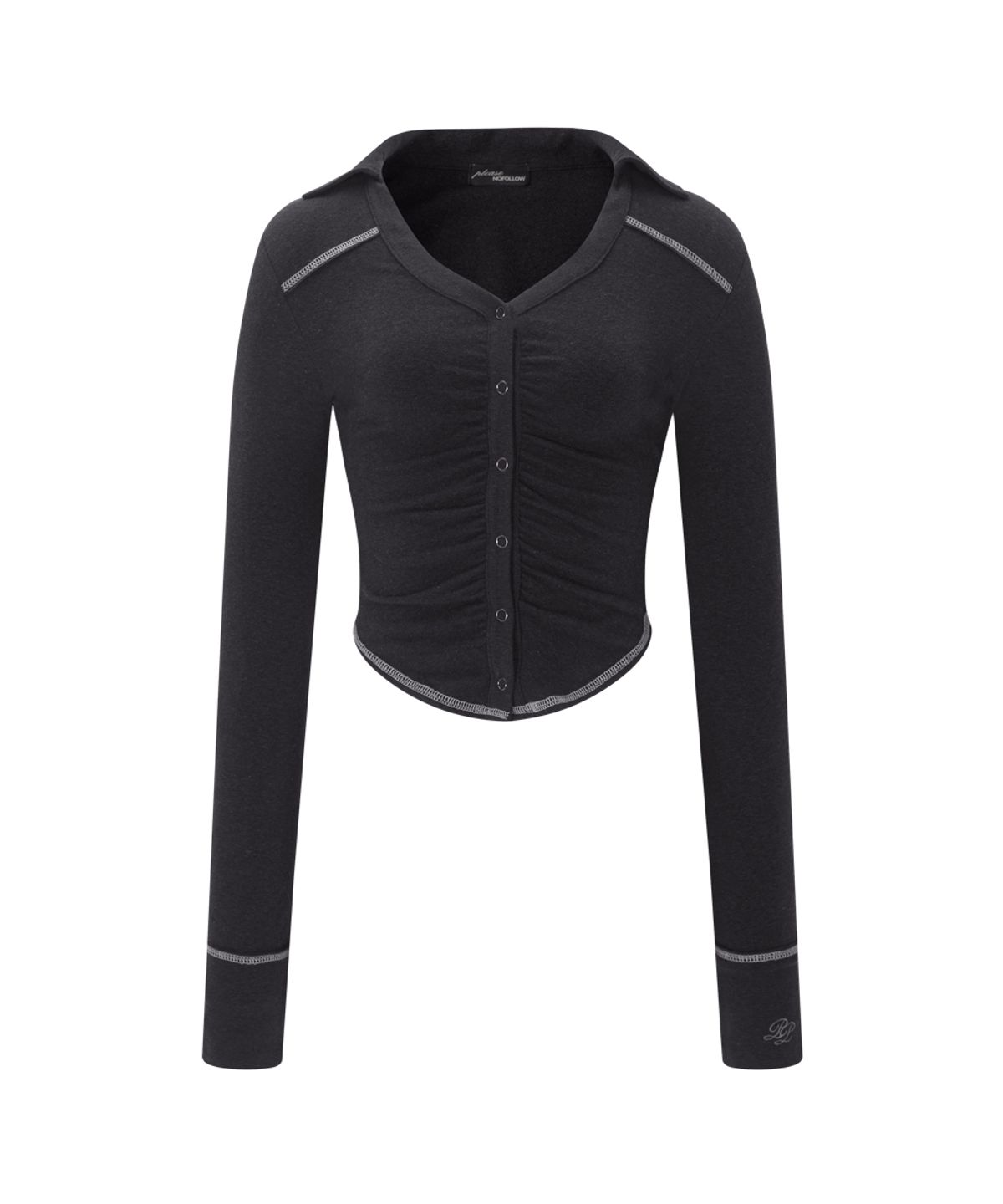 플리즈노팔로우(PLEASENOFOLLOW) Mamie Snap Button Slim Shirts (Black)