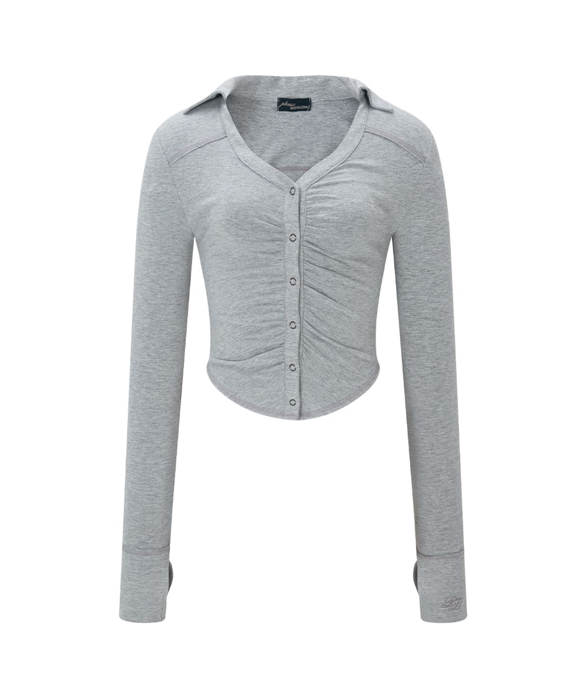 플리즈노팔로우(PLEASENOFOLLOW) Mamie Snap Button Slim Shirts (Melange Grey)