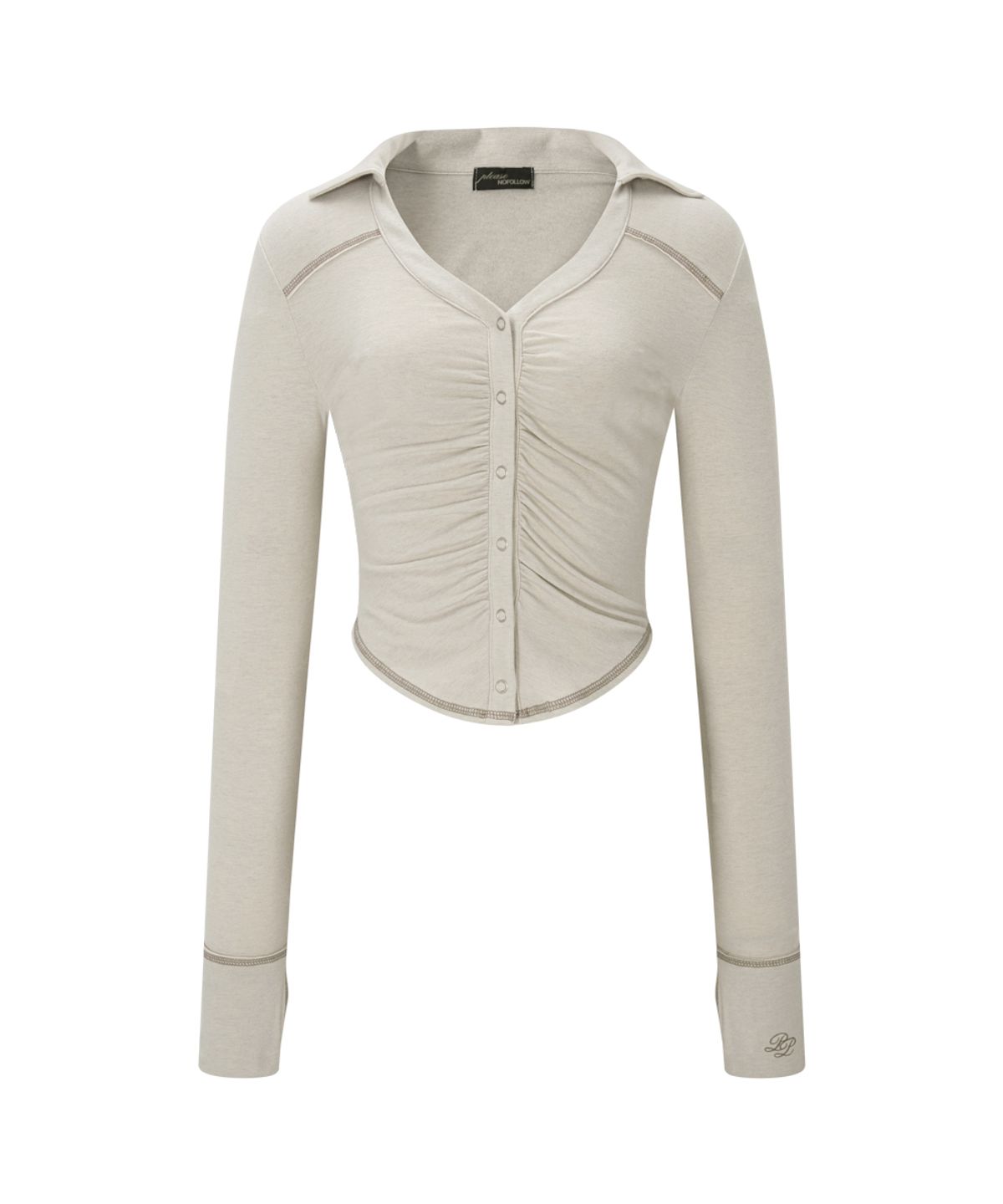 플리즈노팔로우(PLEASENOFOLLOW) Mamie Snap Button Slim Shirts (Sand)