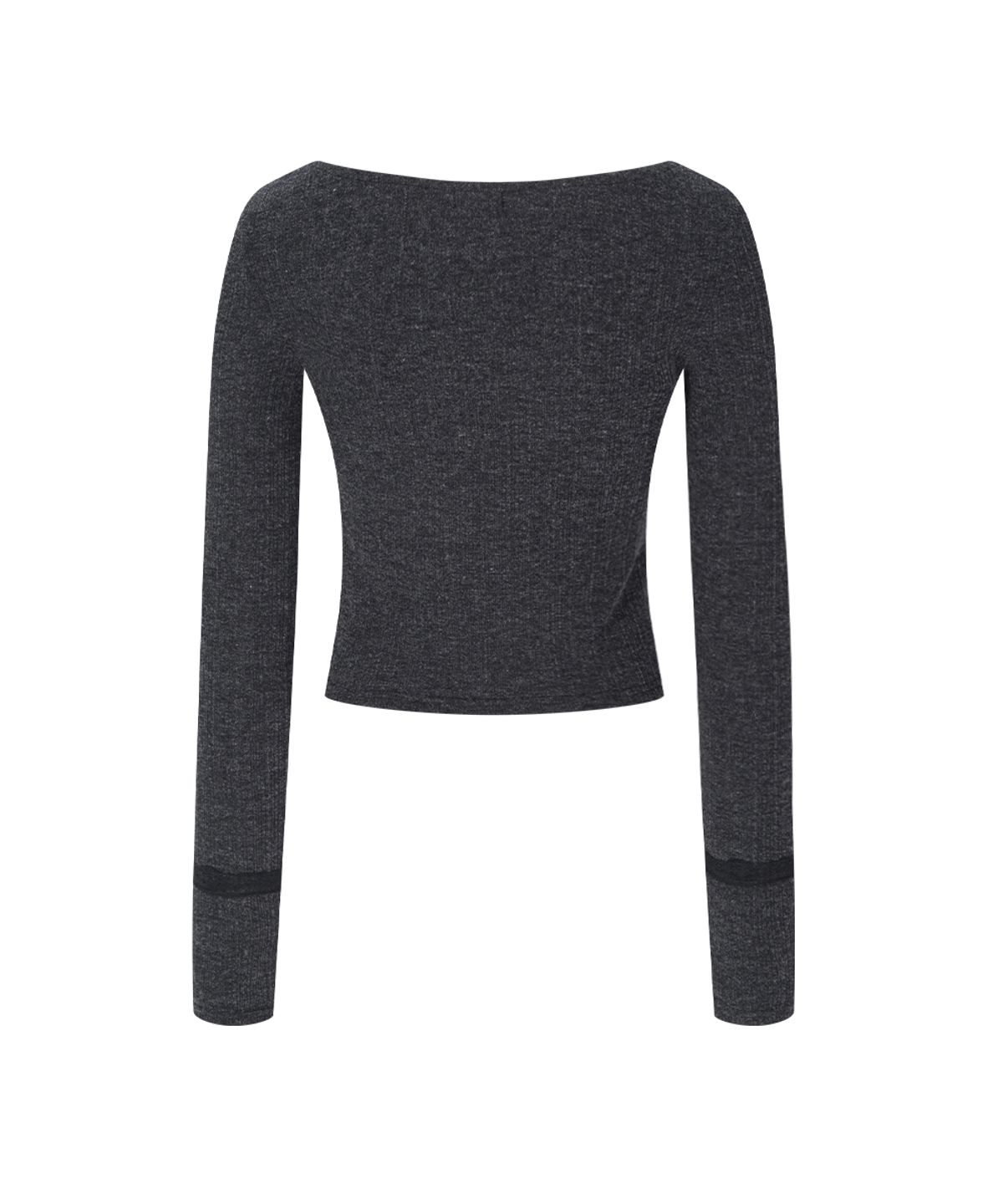 플리즈노팔로우(PLEASENOFOLLOW) Suzan Heart-Neck Long Sleeve Top (Melange Charcoal)