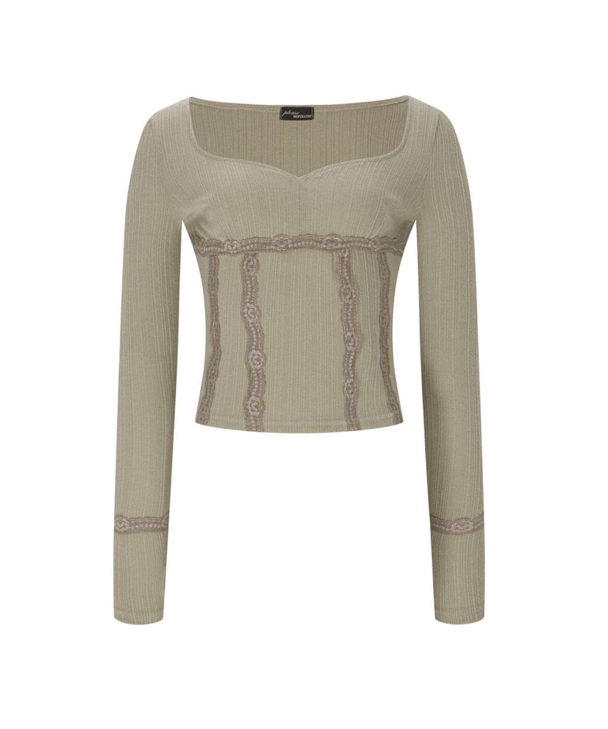 플리즈노팔로우(PLEASENOFOLLOW) Suzan Heart-Neck Long Sleeve Top (Brown)