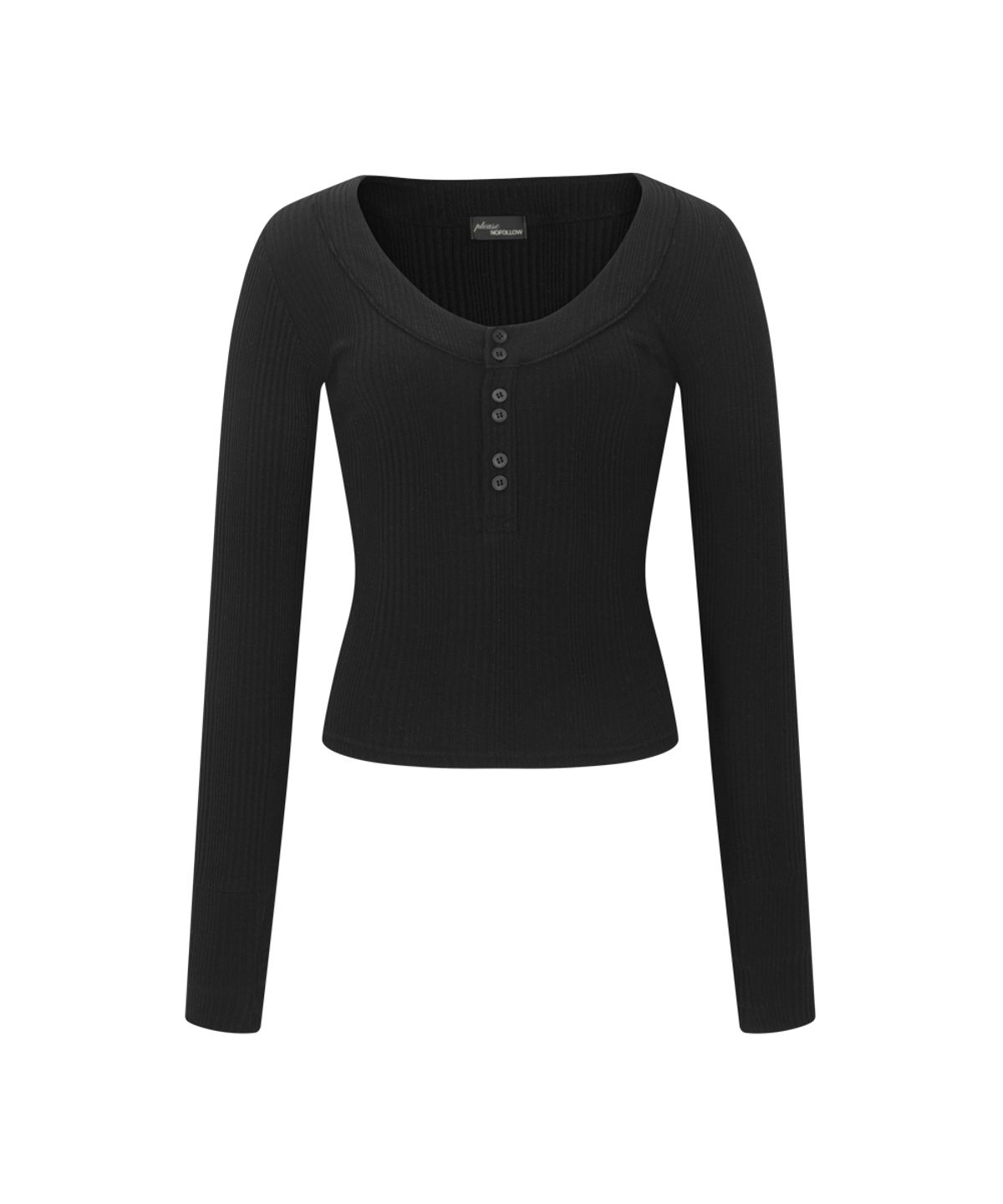 플리즈노팔로우(PLEASENOFOLLOW) Tanny Button Ribbed Long Sleeve Top (Black)