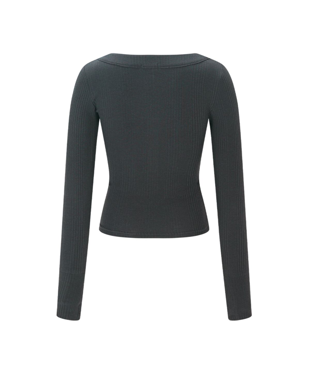 플리즈노팔로우(PLEASENOFOLLOW) Tanny Button Ribbed Long Sleeve Top (Charcoal)