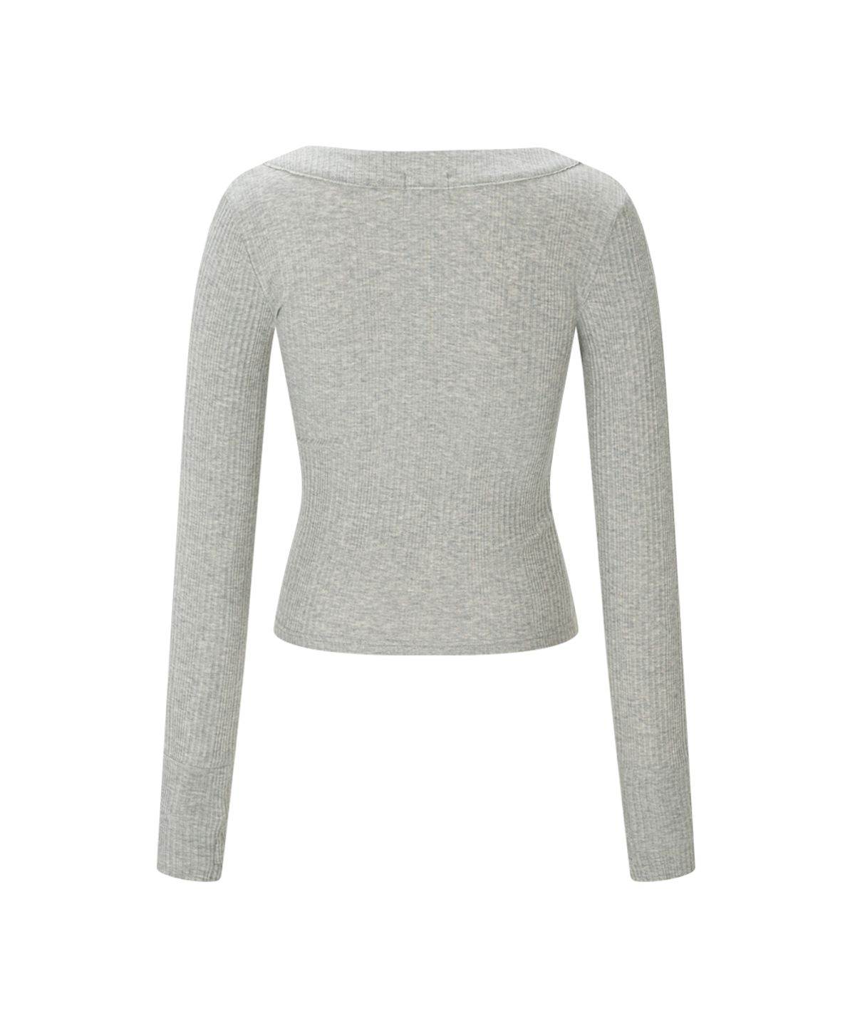 플리즈노팔로우(PLEASENOFOLLOW) Tanny Button Ribbed Long Sleeve Top (Melange Grey)