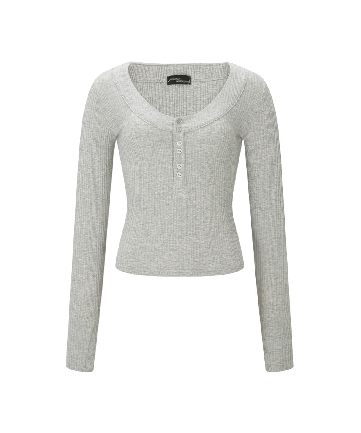 플리즈노팔로우(PLEASENOFOLLOW) Tanny Button Ribbed Long Sleeve Top (Melange Grey)