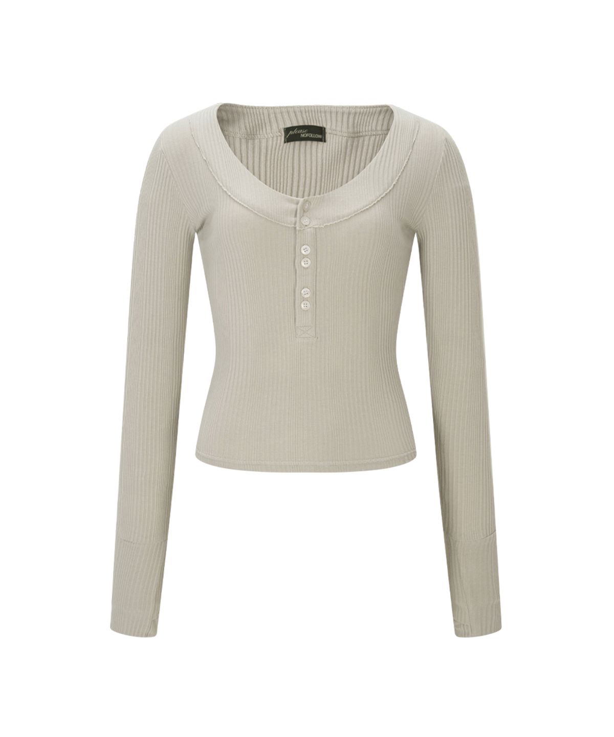 플리즈노팔로우(PLEASENOFOLLOW) Tanny Button Ribbed Long Sleeve Top (Sand Beige)