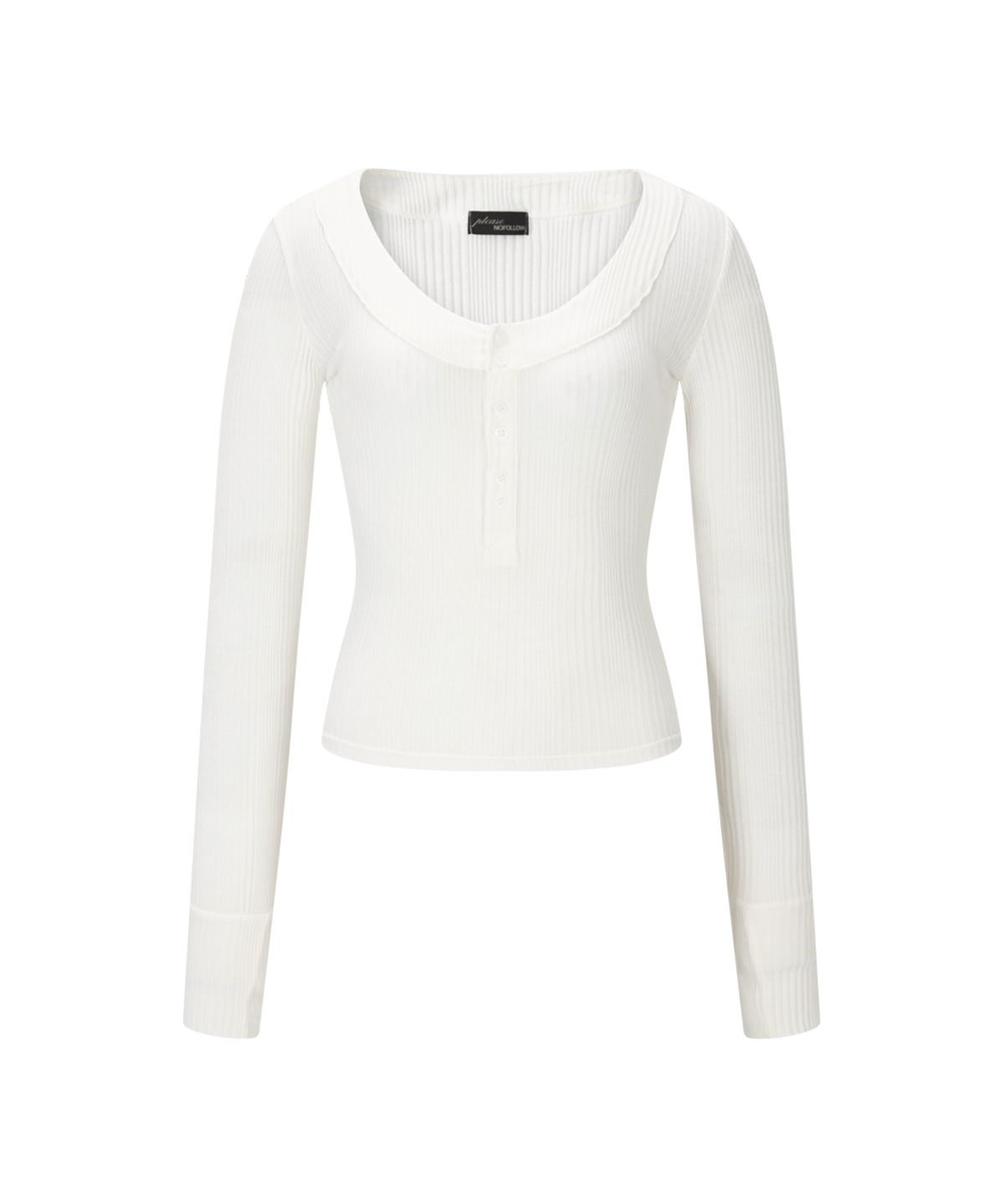 플리즈노팔로우(PLEASENOFOLLOW) Tanny Button Ribbed Long Sleeve Top (White)