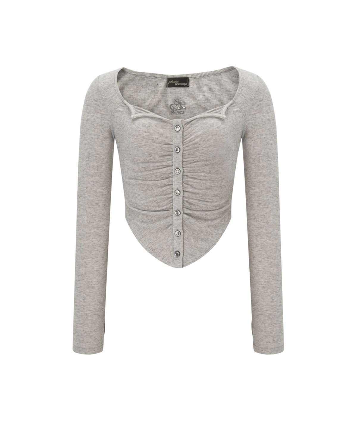 플리즈노팔로우(PLEASENOFOLLOW) Kaya Button Shirring Long Sleeve Top (Mocha Melange)