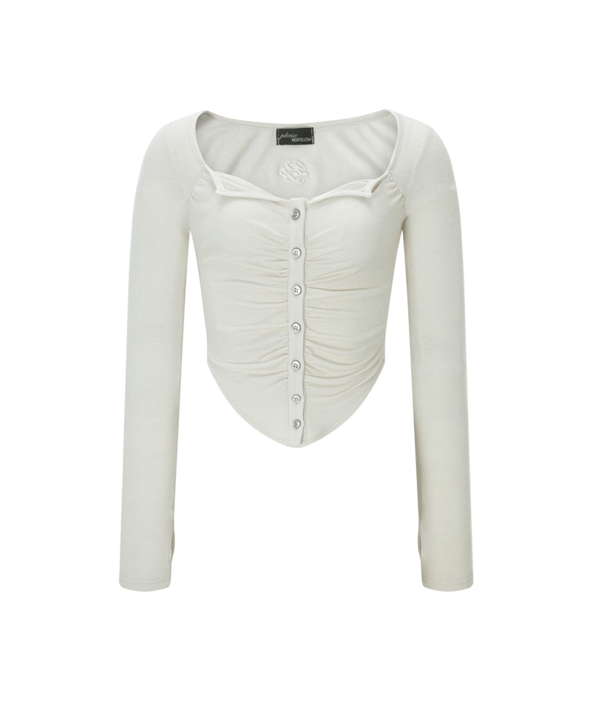 플리즈노팔로우(PLEASENOFOLLOW) Kaya Button Shirring Long Sleeve Top (Ivory)