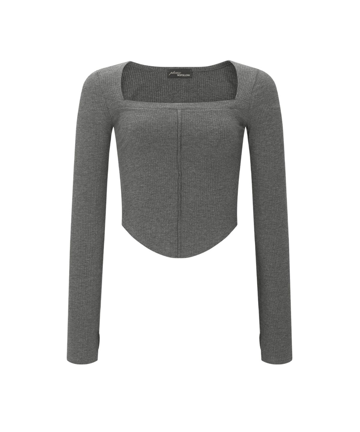 플리즈노팔로우(PLEASENOFOLLOW) 26SS Barbie Squareneck Long Sleeve Top (Melange Charcoal)