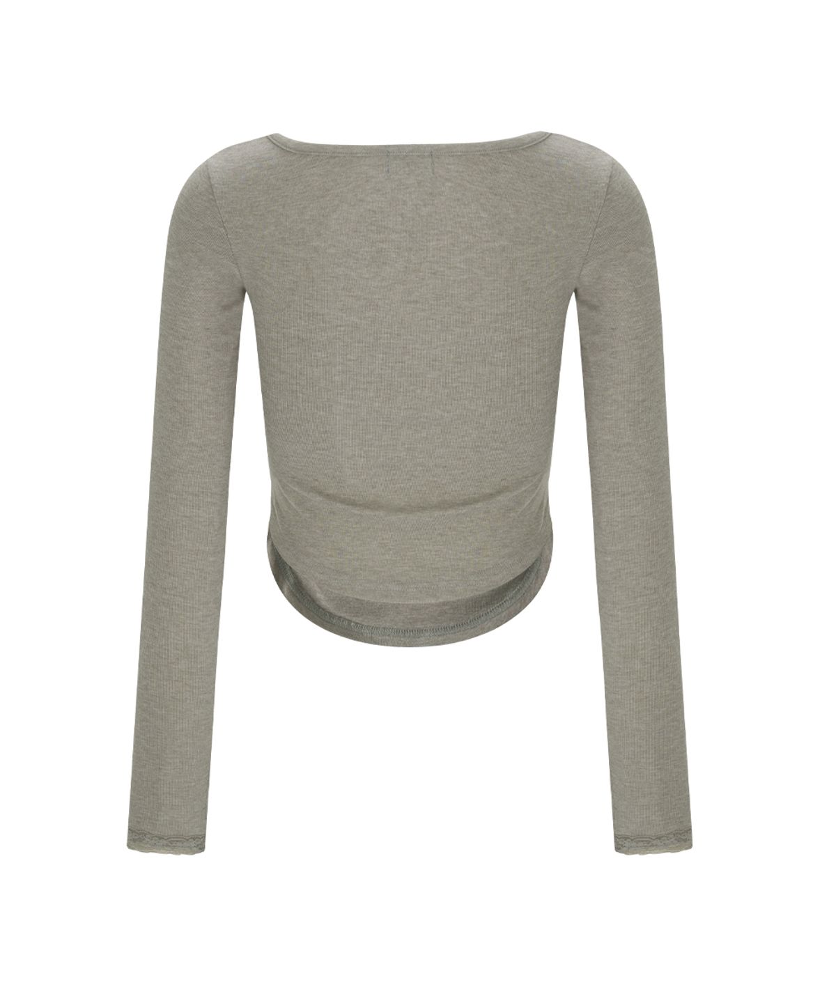 플리즈노팔로우(PLEASENOFOLLOW) Vera Lace Shirring Long Sleeve Top (Mocha Grey)