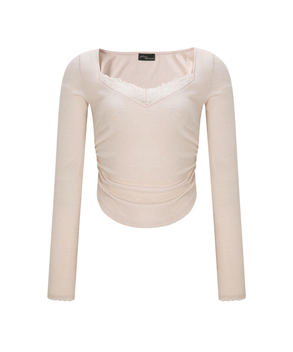 플리즈노팔로우(PLEASENOFOLLOW) Vera Lace Shirring Long Sleeve Top (Baby Pink)