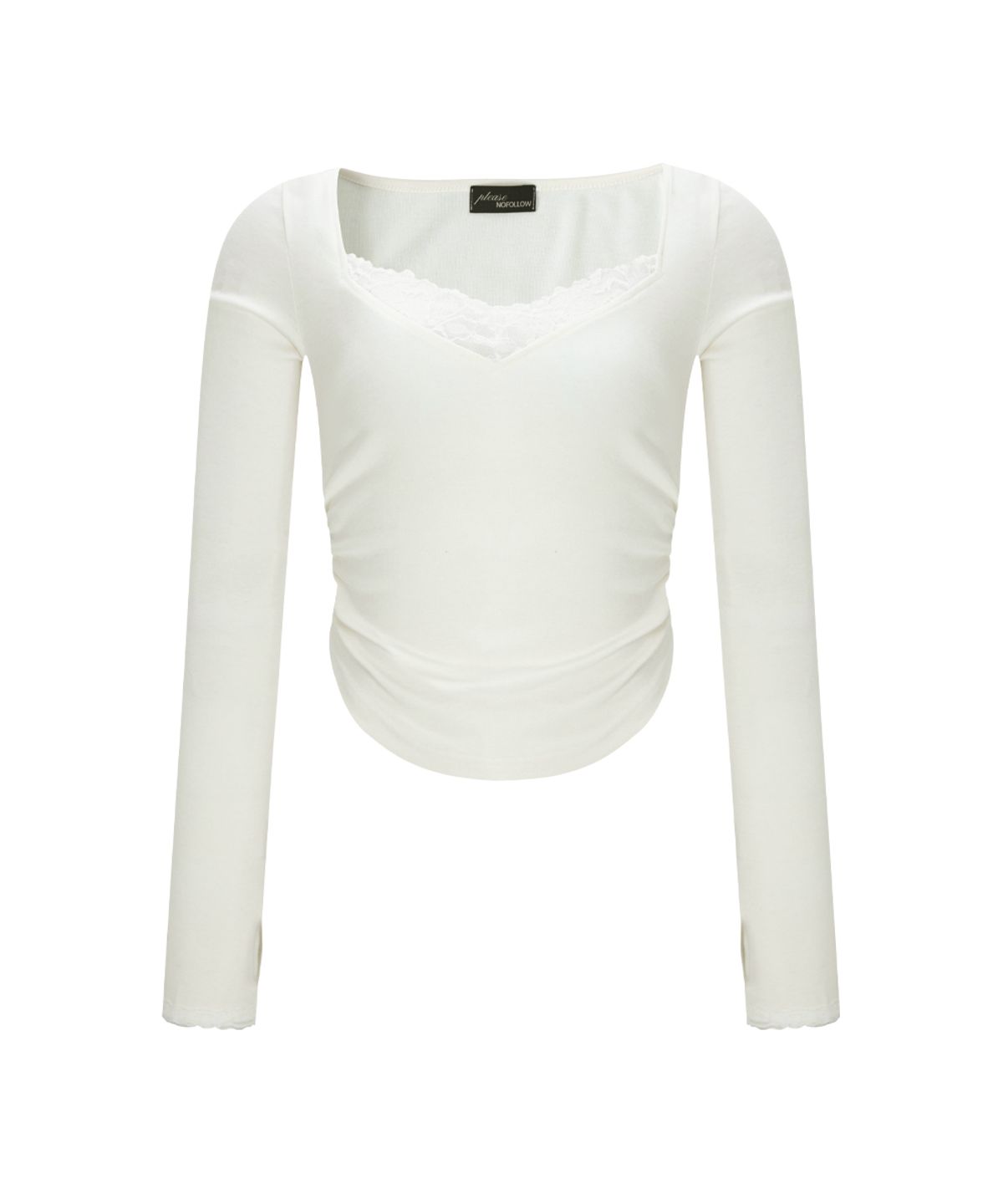 플리즈노팔로우(PLEASENOFOLLOW) Vera Lace Shirring Long Sleeve Top (Ivory)