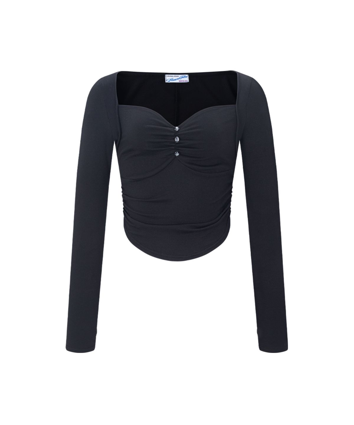 플리즈노팔로우(PLEASENOFOLLOW) Amanda Shirring Long Sleeve Top (Black)