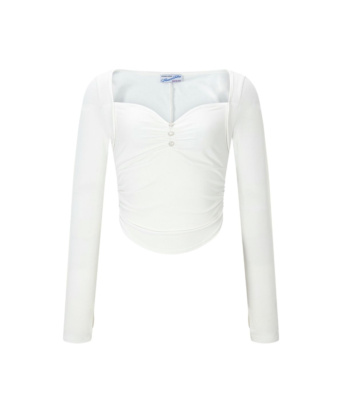 플리즈노팔로우(PLEASENOFOLLOW) Amanda Shirring Long Sleeve Top (White)