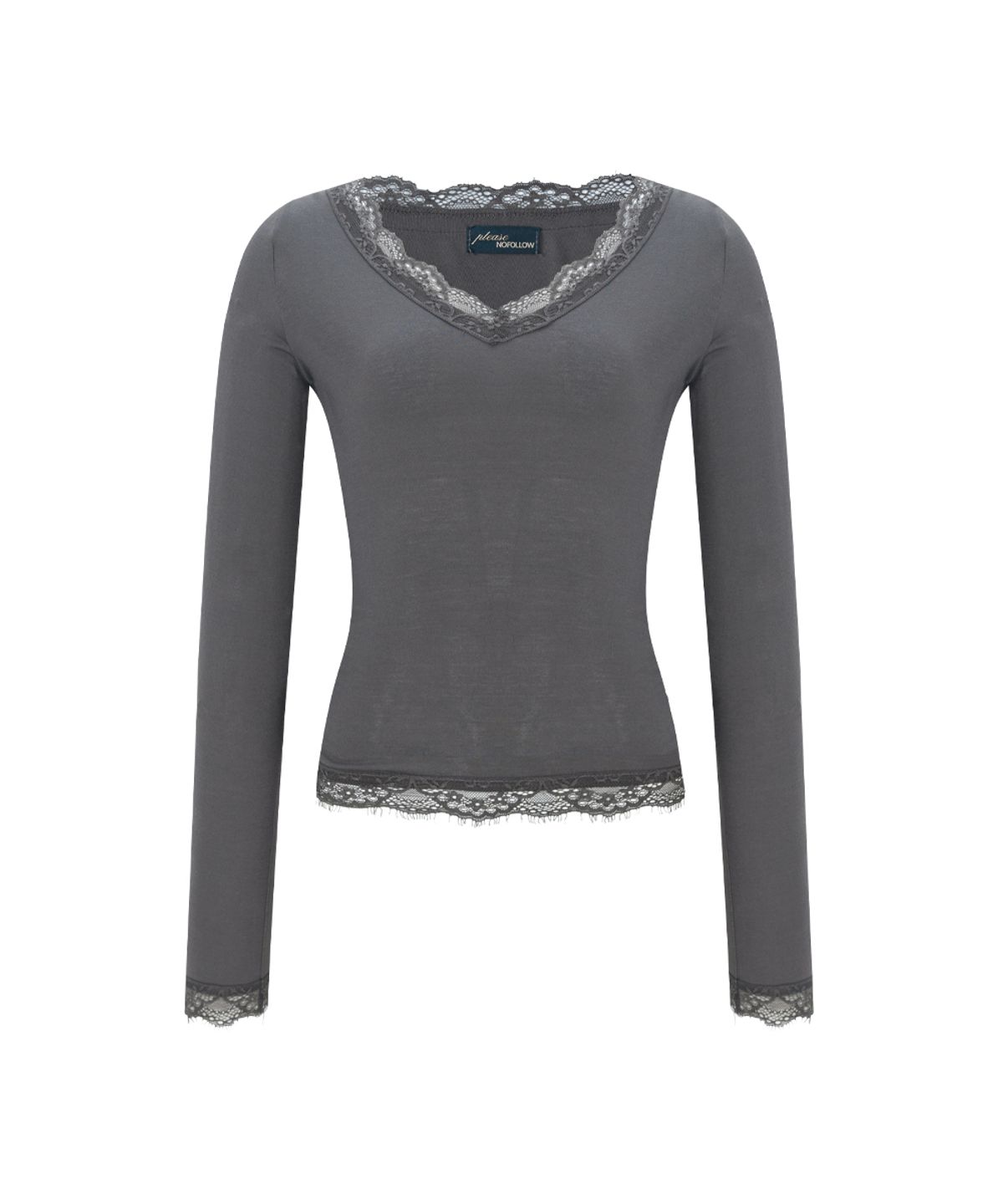플리즈노팔로우(PLEASENOFOLLOW) Kane Lace Long Sleeve Top (Charcoal)