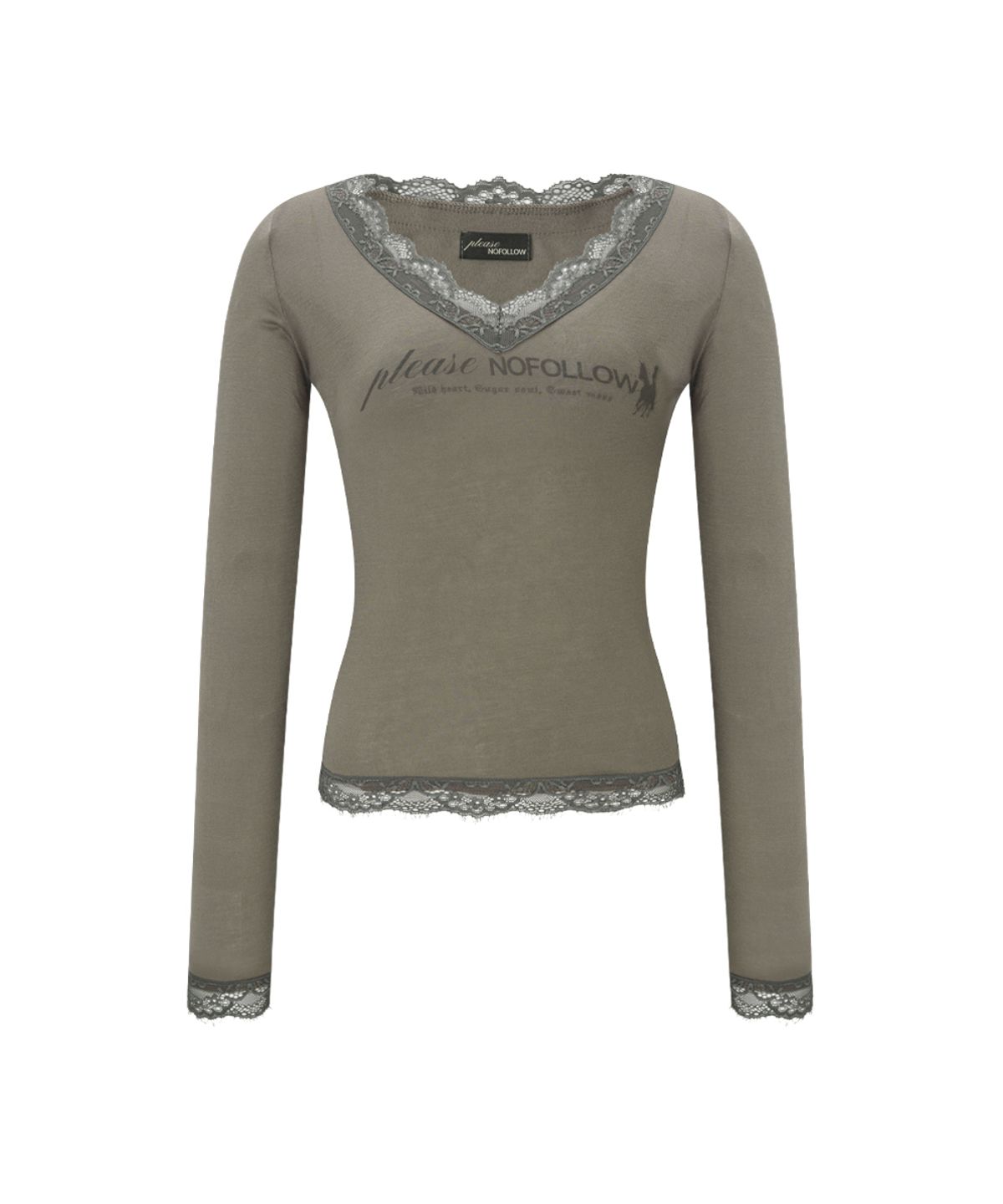 플리즈노팔로우(PLEASENOFOLLOW) Kane Lace Long Sleeve Top (Khaki)