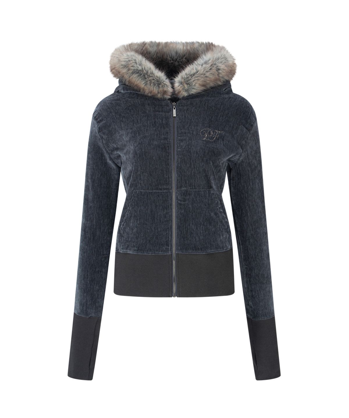 플리즈노팔로우(PLEASENOFOLLOW) Mari Fur Hoodie Jacket (Charcoal)