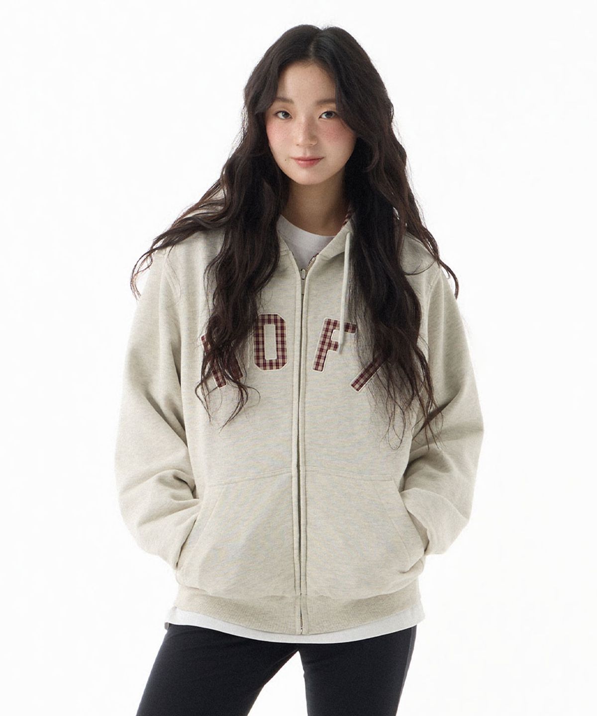 낫온리포투데이(NOT ONLY FOR TODAY) 체크 패턴 리버서블 후드 집업 [버건디]