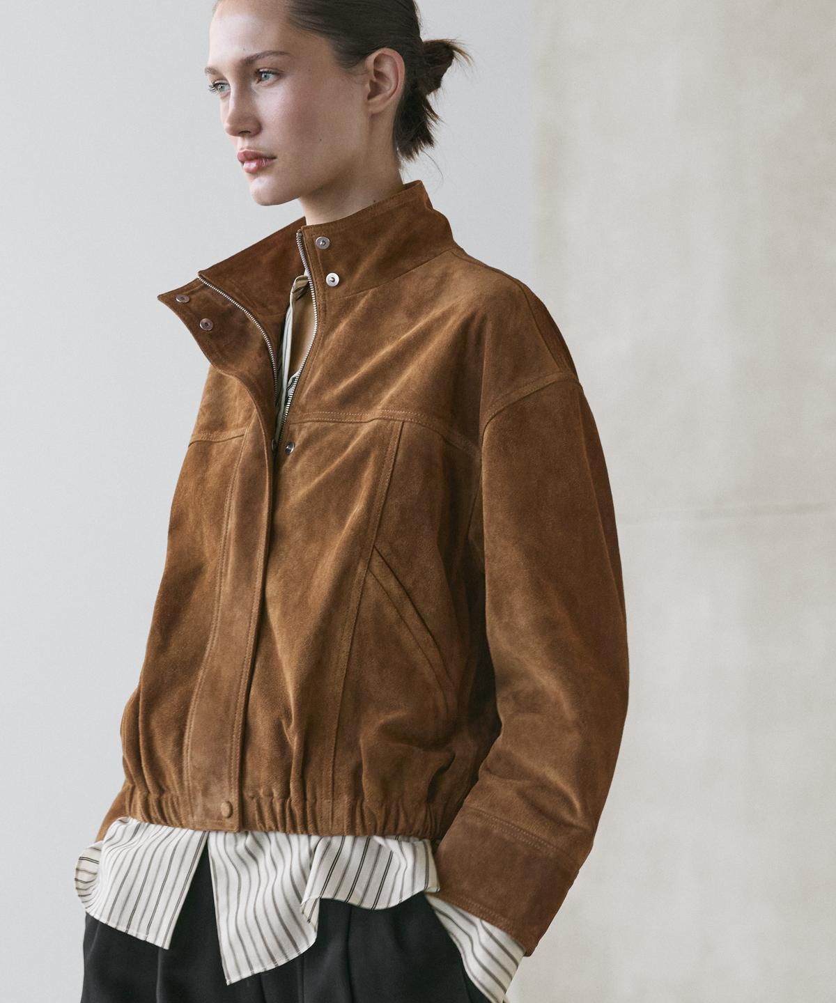 마시모두띠(MASSIMO DUTTI) 스웨이드 레더 크롭 봄버 재킷