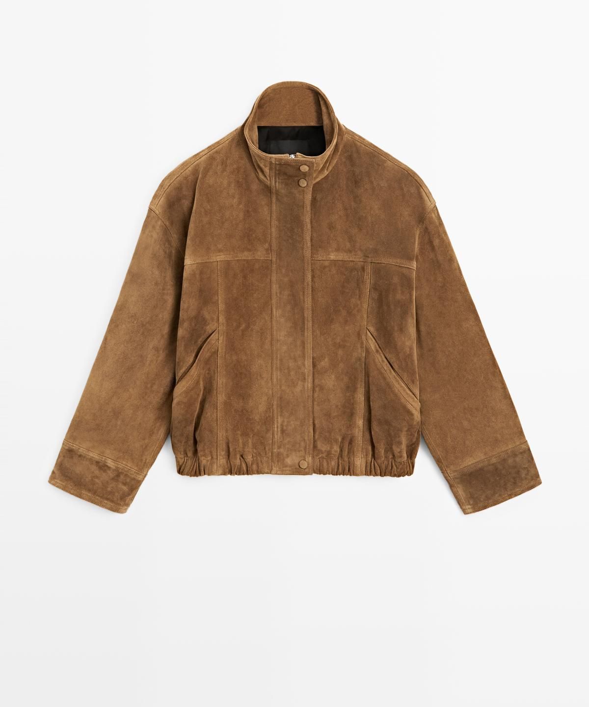 마시모두띠(MASSIMO DUTTI) 스웨이드 레더 크롭 봄버 재킷