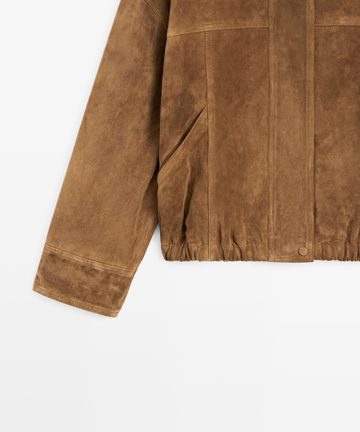 마시모두띠(MASSIMO DUTTI) 스웨이드 레더 크롭 봄버 재킷