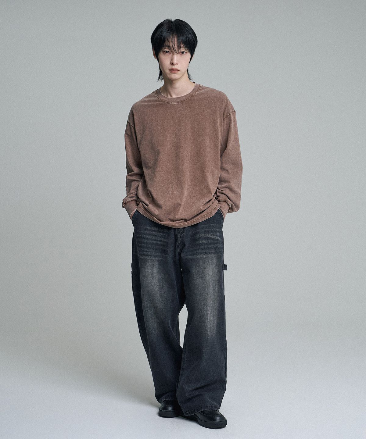무븐(MOOVN) 빈티지 와이드 카펜터 데님 팬츠 블랙