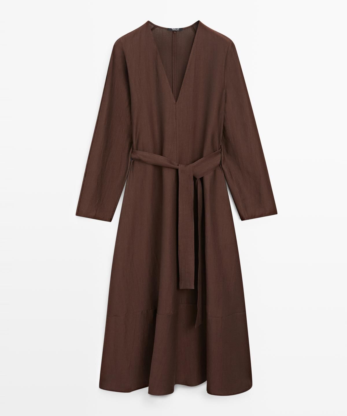 마시모두띠(MASSIMO DUTTI) 벨트 디테일 린넨 플루이드 니렝스 원피스