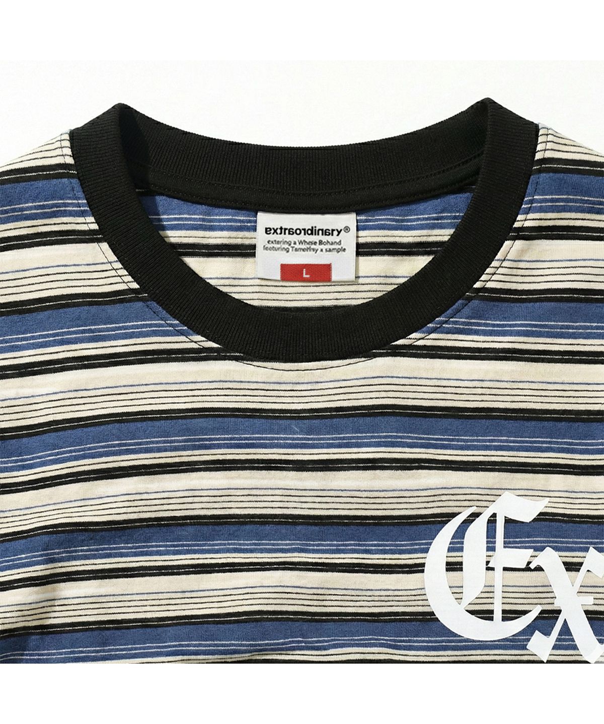 엑스트라오디너리(EXTRAORDINARY) GOTHIC LOGO STRIPE LS TEE BLUE