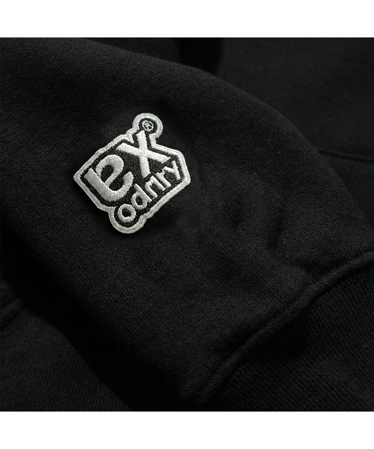 엑스트라오디너리(EXTRAORDINARY) EX APPLIQUE HOODIE BLACK