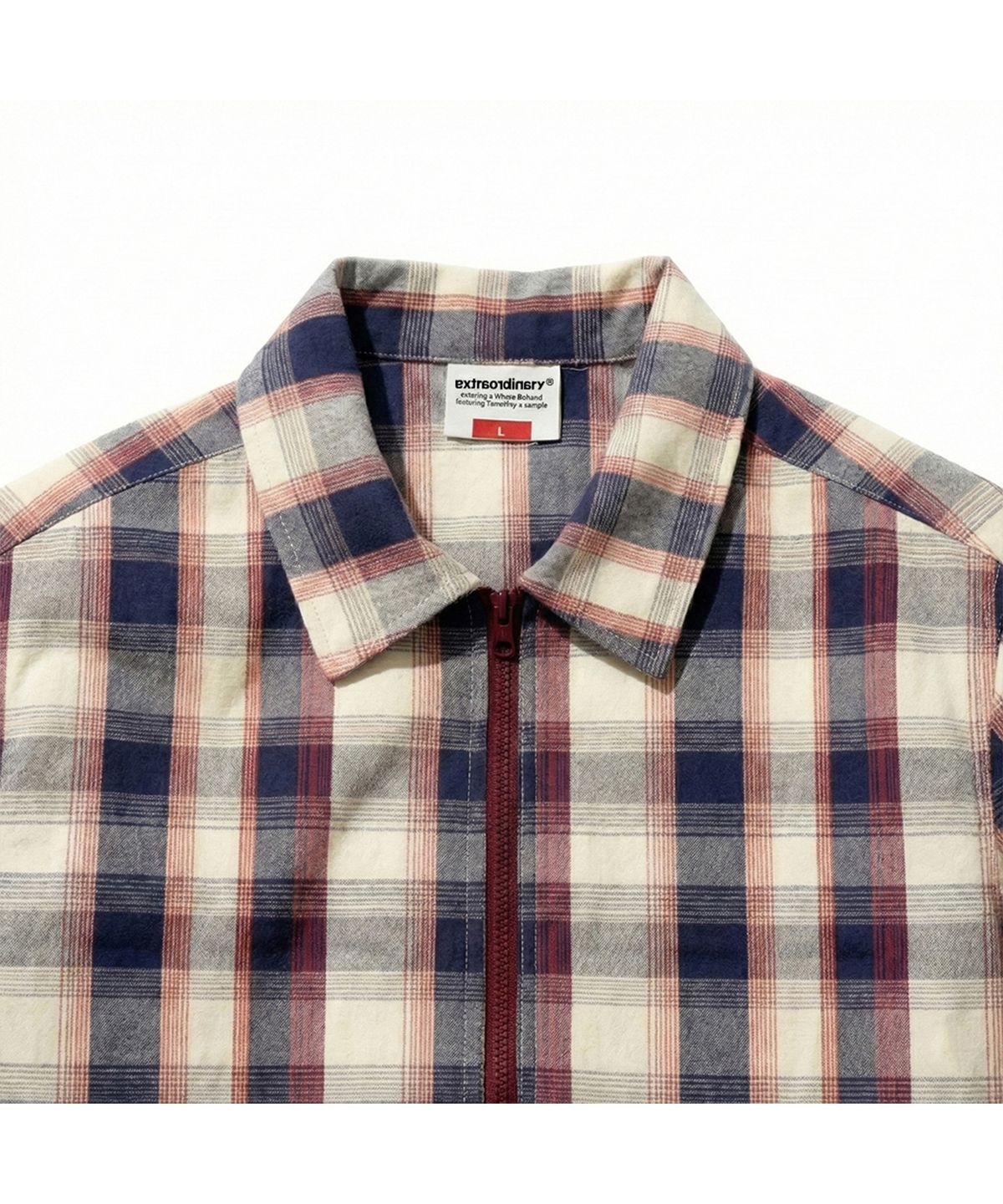 엑스트라오디너리(EXTRAORDINARY) MADRAS CHECK ZIP-UP SHIRKET NAVY