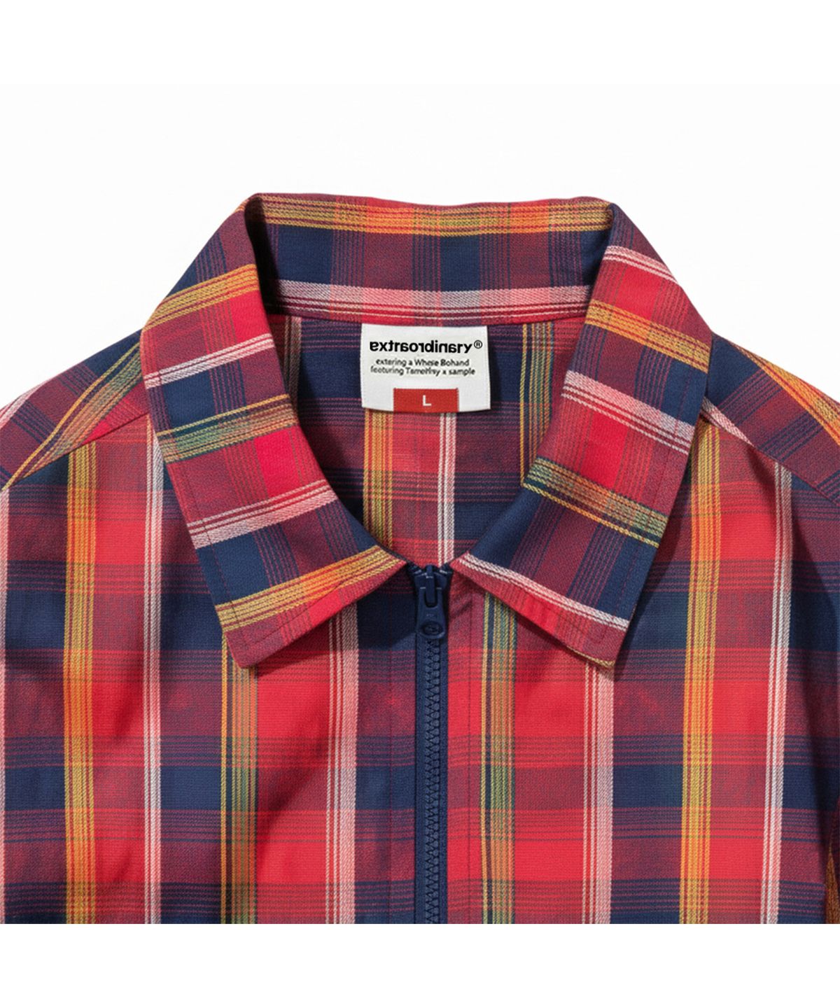 엑스트라오디너리(EXTRAORDINARY) MADRAS CHECK ZIP-UP SHIRKET RED