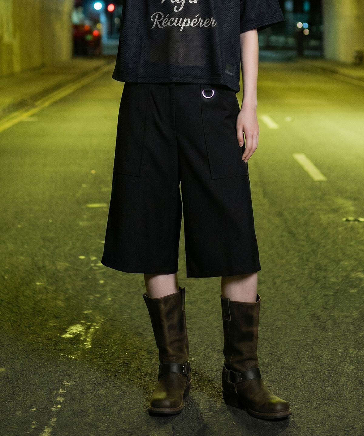 랑가주망(LENGAGEMENT) Wide Fatigue Bermuda Sweat Shorts (Black)
