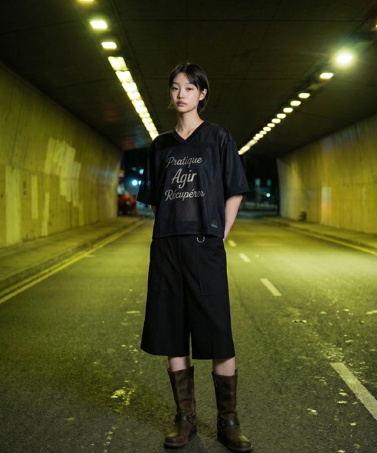 랑가주망(LENGAGEMENT) Wide Fatigue Bermuda Sweat Shorts (Black)