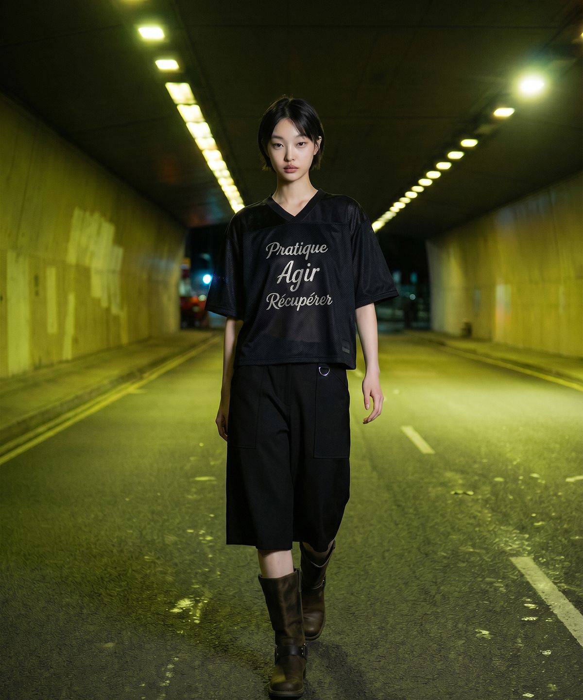 랑가주망(LENGAGEMENT) Wide Fatigue Bermuda Sweat Shorts (Black)