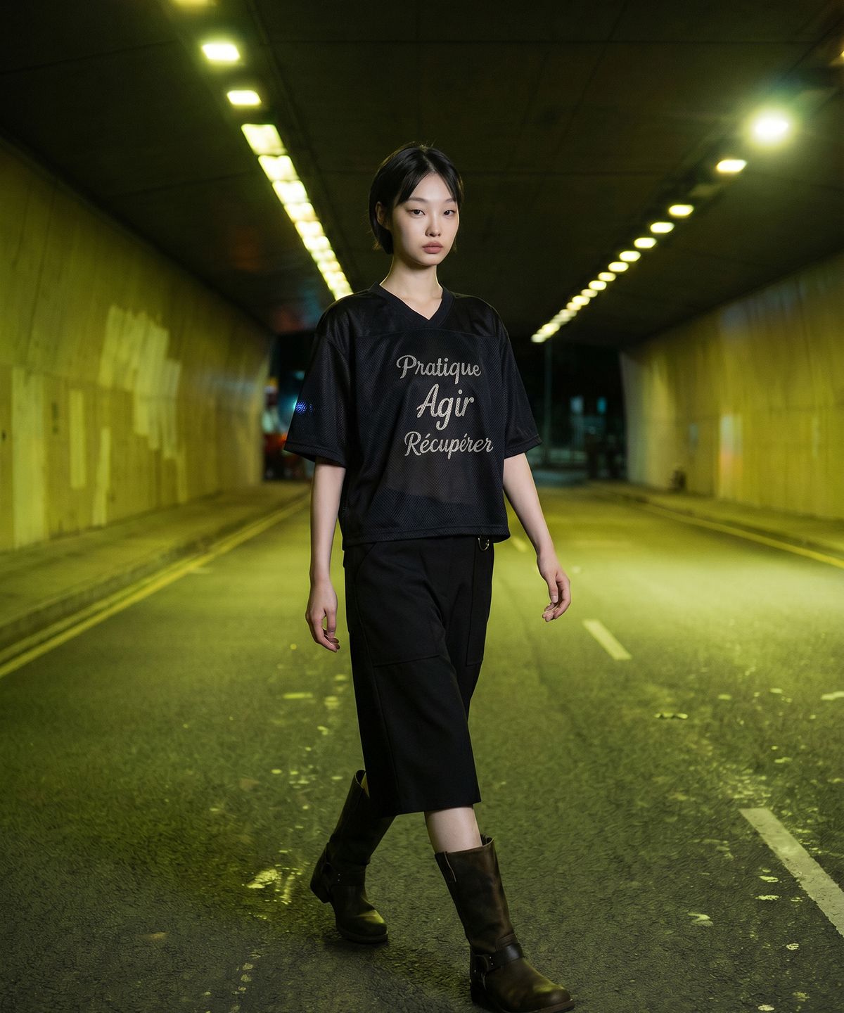 랑가주망(LENGAGEMENT) Wide Fatigue Bermuda Sweat Shorts (Black)