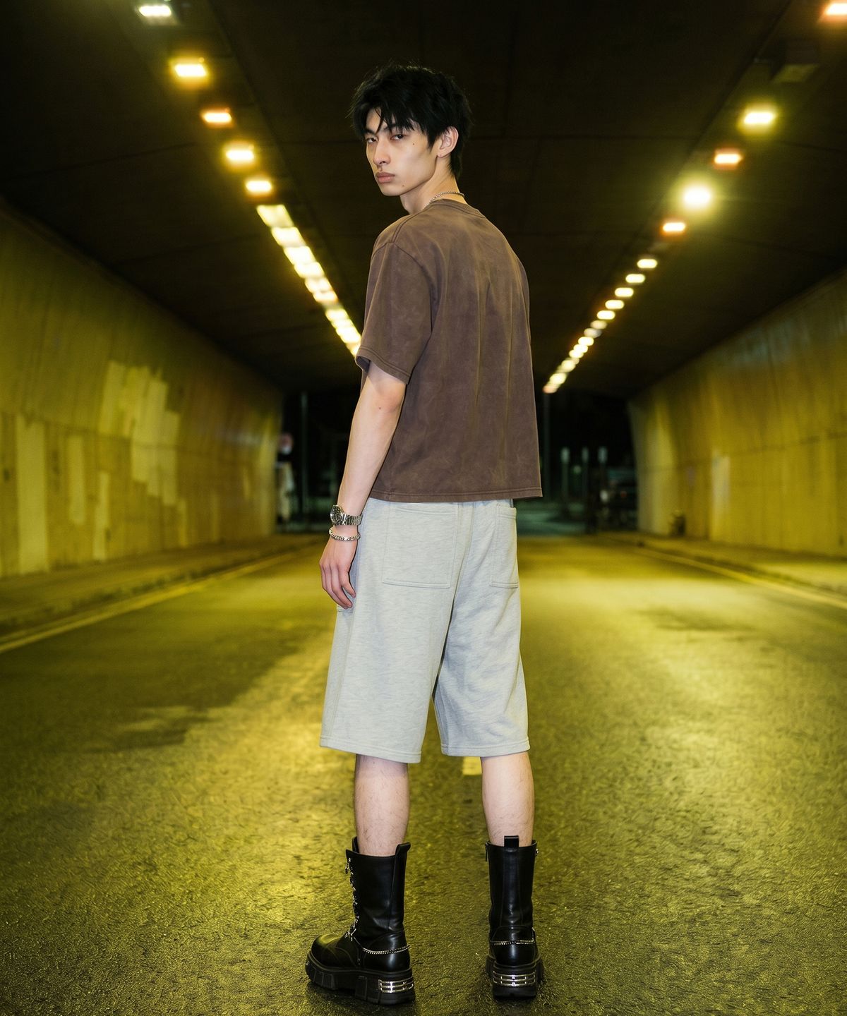 랑가주망(LENGAGEMENT) Wide Fatigue Bermuda Sweat Shorts (Grey)