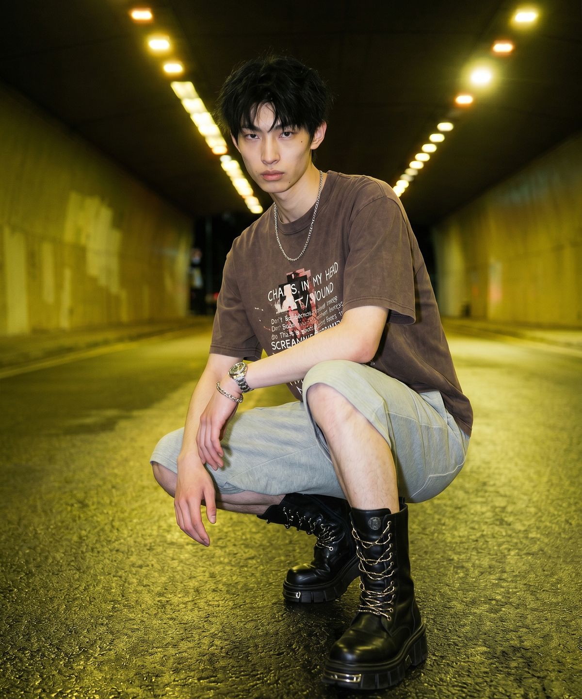 랑가주망(LENGAGEMENT) Wide Fatigue Bermuda Sweat Shorts (Grey)
